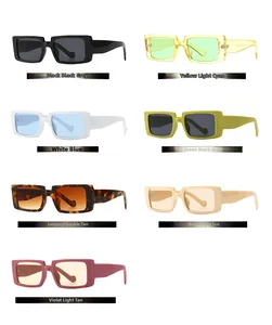 Grid view of multi-color retro rectangle sunglasses in various fashion frames and lenses