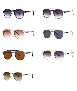 Classic metal pilot sunglasses with double bridge in seven diverse color lens options