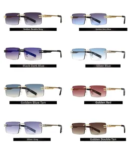Matrix display of rimless square sunglasses with gradient lenses and metal C-decor