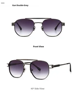 Gunmetal pilot sunglasses with purple gradient lenses showing front and side views