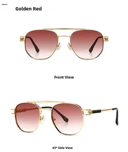 Pilot metal sunglasses with golden red gradient lenses showing front and side views
