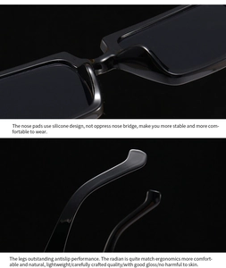 Detail of silicone nose pads and ergonomic temples on black retro narrow sunglasses