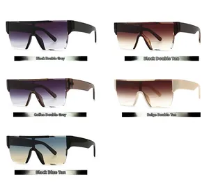 Flat top oversized one-piece sunglasses display in five gradient color lens options