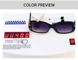 UV400 protection test showing narrow rectangle sunglasses blocking ultraviolet rays