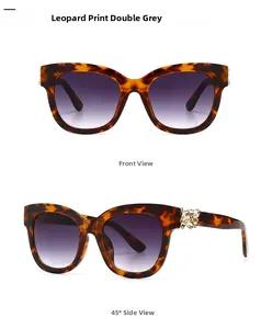 Gros plan sur les lunettes léopard avec verres dégradés violets et strass fleur