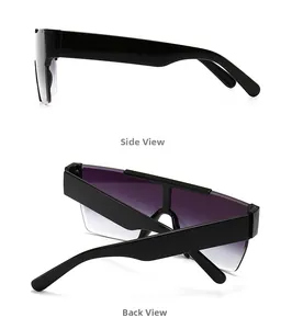 Side and back view of oversized shield sunglasses with gradient lenses and black frames