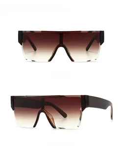 Flat top shield sunglasses in black double tan with front and side profile views