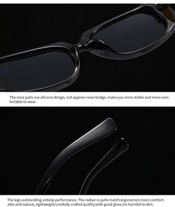 Detail of ergonomic temple tips and soft silicone nose pads on modern square sunglasses