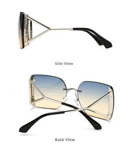 Vue latérale et arrière de lunettes de soleil rétro avec verres dégradés et monture métal