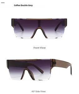 Flat top shield sunglasses in coffee with double grey gradient lenses front and side view