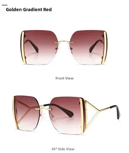 Vue détaillée des lunettes de soleil carrées rétro avec monture dorée et verres dégradés