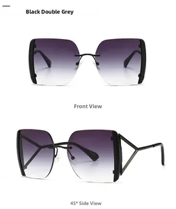 Vues de face et de côté à 45 degrés de lunettes de soleil carrées avec verres dégradés violets
