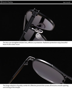 Close-up of black frame glasses with UV protection lenses and durable metal hinges