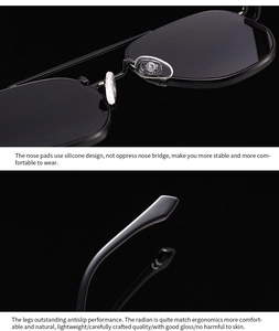 Detail of clear silicone nose pads and anti-slip temples on black full-frame sunglasses
