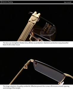 Macro detail of golden metal hinge and reinforced UV protection lenses of sunglasses