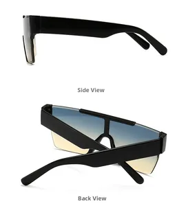 Detail showing the side and back views of black oversized gradient lens sunglasses