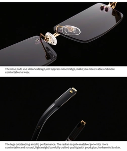 Detail view of anti-slip silicone nose pads and ergonomic gold metal temples of sunglasses