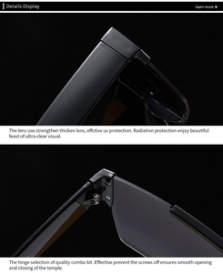 Macro detail of high-quality metal hinges and thick UV protection lenses on sunglasses