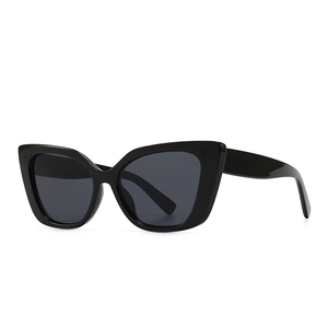 Modern black cat-eye sunglasses with dark grey lenses and a retro minimalist polished frame