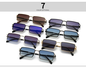 Detailed collection of narrow rectangular vintage sunglasses in seven gradient lens colors