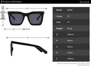 Guide des tailles détaillé et spécifications pour lunettes de soleil carrées