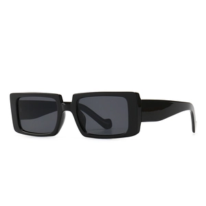 Classic black rectangular sunglasses with wide frame and dark lenses on white background