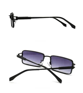 Side and back views of modern rectangular sunglasses with purple gradient lenses