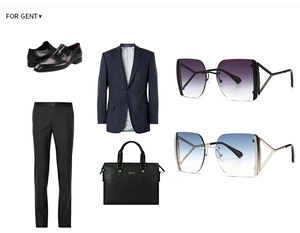 Mise à plat de lunettes carrées modernes avec costume d'affaires et sac en cuir chic