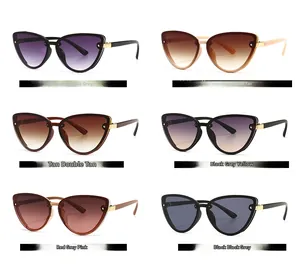 Collection of six trendy cat-eye sunglasses in multiple frame colors and gradient lenses
