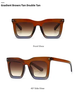 Vues de face et de profil à 45 degrés de lunettes de soleil carrées en dégradé marron