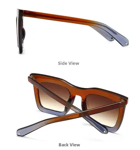 Vue latérale et arrière de lunettes de soleil carrées rétro avec verres dégradés