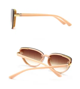 Detail view showing side and back profiles of orange cat eye sunglasses with glitter trim