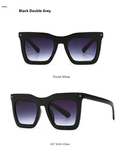 Vues de face et de côté de lunettes de soleil carrées noires avec verres dégradés