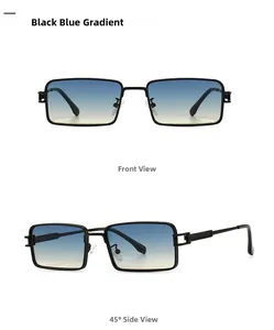 Modern square slim sunglasses featuring blue and tea gradient lenses in black frames