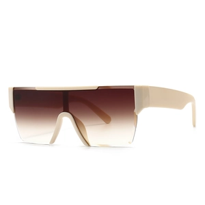 Flat top oversized retro sunglasses in cream white with brown gradient lenses