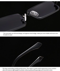 Detail of square sunglasses showing silicone nose pads and engraved metal frame texture