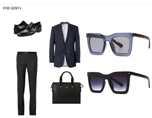 Ensemble business pour hommes avec blazer rayé, chaussures en cuir et lunettes de soleil