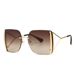 Lunettes de soleil sans monture modernes et vintage avec verres dégradés marron et or
