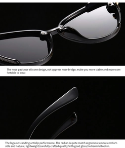 Detail of silicone nose pads and ergonomic temple arms on trendy black cat eye sunglasses