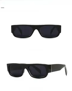 Front and side 45-degree angle views of classic black square frame sunglasses with grey lenses