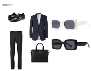 Détail de lunettes de soleil carrées vintage avec tenue d'affaires et sac en cuir noir