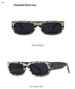 Detail view showing front and 45-degree angles of tortoise shell rectangle sunglasses