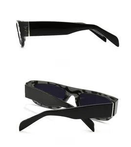 Detail view showing the side profile and back hinge of retro bold sunglasses