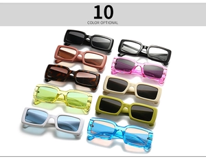 Collection of vintage narrow rectangular sunglasses in ten varied vibrant colors