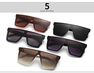 Detailed showcase of oversized flat top sunglasses in five stylish gradient color options