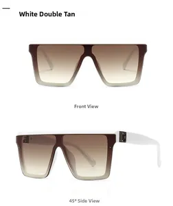 Front and side view of white flat top square sunglasses with gradient tan lenses