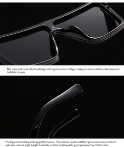 Detailed macro view of soft silicone nose pads and ergonomic temples of black sunglasses