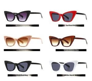 Detailed grid of retro cat eye sunglasses in black, red, pink, brown, and white frames