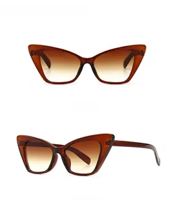 Front and 45-degree side views of retro cat eye sunglasses in transparent tan