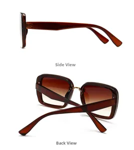 Side and back view of brown tortoiseshell square oversized sunglasses with gradient lenses